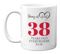 38th Birthday Gifts for Women Men, Cheeky Novelty Mug Young at Heart, Gag Joke Gifts, Perfect Funny Mugs for Thirty-Eight Thirty-Eighth Birthday Present, 11oz Ceramic Coffee Mugs