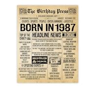 38th Birthday Poster Unframed - Born In 1987 Vintage Newspaper - Happy 38th Birthday Gifts for Women Men Retro Back In 1987, 8x10 Inch Thirty-Eight Thirty-Eighth Decor Decoration Bday Party