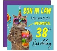 38th Son in Law Birthday Card - Meowgical Cat Funny Son in Law's Birthday Card for 38 Year old thirty eight, thirty eighth