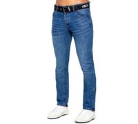 (38W/32L, Blue) Enzo Mens Designer Straight Leg Stretch jeans