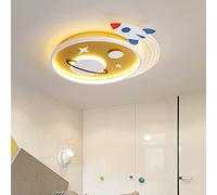 38W Nordic - Style LED Flush - Mount Ceiling Lamp with Rocket and Yellow Planet Design for Eye - Protection in Boy's and Girl's Bedrooms