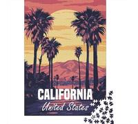 38x26cm/1000pcs 1000 Piece Jigsaw, California Sunset Poster, Holiday Puzzle Gift