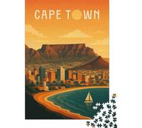 38x26cm/1000pcs 1000 Piece Jigsaw, Cape Town Travel Poster South Africa - Table Mountain And Ocean Breeze, Holiday Puzzle Gift