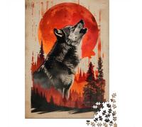 38x26cm/1000pcs 1000 Piece Jigsaw, Crimson Moon Wolf Call, Winter Gift