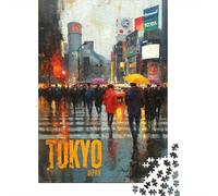 38x26cm/1000pcs 1000 Piece Jigsaw, Rainy Tokyo Street Scene Painting