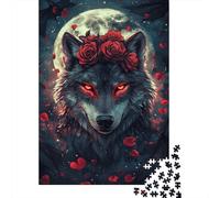 38x26cm/1000pcs 1000 Piece Jigsaw, Rose-Crowned Wolf, Winter Gift