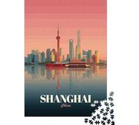 38x26cm/1000pcs 1000 Piece Jigsaw, Shanghai Skyline at Sunset, Festive Gift | For screen-free Christmas time: Adult jigsaw puzzle with 1000 pieces turns winter downtime into puzzle time.