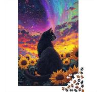 38x26cm/1000pcs 1000 Piece Jigsaw, Starry Night Cat | For rainy days at home: Adult jigsaw puzzle with 1000 pieces creates a longer, more absorbing puzzle session.