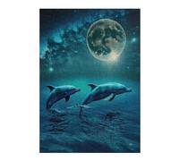 38x26cm/1000pcs Adult Pieces Jigsaw Puzzle Dolphins Under The Moonlight Jigsaws for Adults Toy Wall Decor For Family Fun Challenging To Complete 38x26cm/1000pcs