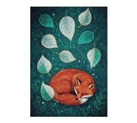 38x26cm/1000pcs Adult Pieces Jigsaw Puzzle Sleeping Fox with Leaves Illustration Puzzles for Adults Toy Wall Decor Difficult Hard Challenging To Complete 38x26cm/1000pcs