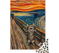 38x26cm/1000pcs, Classic Jigsaw for Adults, 1000 Pieces, Cat Screaming in Edvard Munch Style