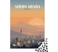 38x26cm/1000pcs, Classic Jigsaw Puzzle, 1000 Pieces, Addis Ababa, Ethiopia Cityscape Art