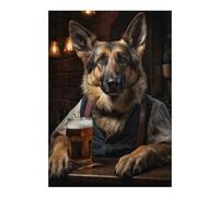 38x26cm/1000pcs Jigsaw Puzzle for Adults German Shepherd in The Pub Adult Jigsaw Puzzle Toy Wall Decor Staycation Kill Time Parent-child Interaction 38x26cm/1000pcs