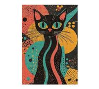 38x26cm/1000pcs Jigsaw Puzzle for Teenagerss Retro Cat Art Print Vibrant Black Cat Bold Abstract Pop Art Print Adult Jigsaw Hands-on Game Analysis And Logic Christmas Birthday Gifts 38x26cm/1000pcs