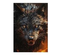 38x26cm/1000pcs Jigsaw Puzzles- Fierce Black Wolf in Fire Jigsaws for Adults Brain Teaser Game Precision Cutting Deal As Gifts for The Whole Family 38x26cm/1000pcs