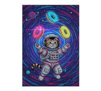 38x26cm/1000pcs Jigsaw Puzzles for Adults Astronaut Cat Juggling Donuts in Space Teenagers Puzzles DIY Toys Precision Cutting Parent-child Interaction 38x26cm/1000pcs
