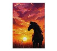 38x26cm/1000pcs Jigsaw Puzzles for Adults Horse Silhouette Sunset Puzzles for Adults Hands-on Game Perfect Decoration Unique Gifts for Birthday And Christmas 38x26cm/1000pcs