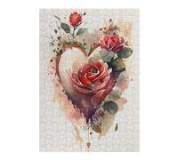 38x26cm/1000pcs Jigsaw Puzzles for Adults Jigsaw Love in Bloom Heart-Shaped Roses Puzzle for Adults Toy Wall Decor Difficult Challenge Christmas Birthday Gifts 38x26cm/1000pcs