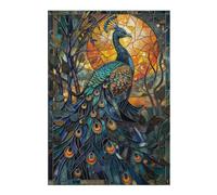 38x26cm/1000pcs Jigsaw Puzzles for Adults Radiant Stained Peacock Puzzle for Adults Brain Teaser Game Presents for Women Parent-child Interaction 38x26cm/1000pcs