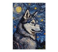 38x26cm/1000pcs Jigsaw Puzzles for Adults Siberian Husky Night Puzzle for Adults Brain Teaser Game Presents for Women Parent-child Interaction 38x26cm/1000pcs