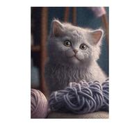 38x26cm/1000pcs Jigsaw Puzzles for Adults Teenagerss Curious Kitten with Yarn Jigsaw Puzzle Relaxing Games Analysis And Logic Birthday And Unique Gifts 38x26cm/1000pcs