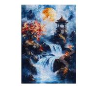 38x26cm/1000pcs Jigsaw Puzzles for Adults Waterfall Under Full Moon Puzzle for Adults Brain Teaser Game Presents for Women Parent-child Interaction 38x26cm/1000pcs