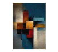 38x26cm/1000pcs Jigsaw Puzzles for Teenagerss Abstract Rectangular Structure - Teal, Ochre & Red Geometry Jigsaw Puzzle Toy Wall Decor Difficult Hard Unique Birthday And Xmas Gifts 38x26cm/1000pcs