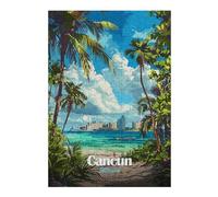 38x26cm/1000pcs Jigsaw Puzzles for Teenagerss Jigsaw Cancun Mexico Tropical Beach Illustration Puzzle for Adults Relax Games Improve Memory for Birthday, Chrismas 38x26cm/1000pcs