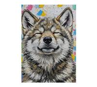 38x26cm/1000pcs Jigsaw Puzzles for Teenagerss Smiling Wolf Portrait with Colorful Background Jigsaw for Adults Family Game Difficult Hard Christmas Birthday Gifts 38x26cm/1000pcs
