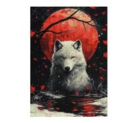 38x26cm/1000pcs Jigsaw Puzzles for Teenagerss White Wolf Red Moon Jigsaw Puzzle Toy Wall Decor Difficult Hard Unique Birthday And Xmas Gifts 38x26cm/1000pcs