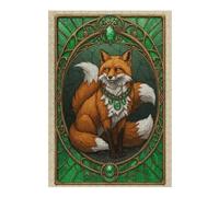38x26cm/1000pcs Jigsaw Puzzles Fox with Emerald Necklace Portrait Puzzle for Adults Relaxing Games Precision Cutting Unique Birthday And Xmas Gifts 38x26cm/1000pcs