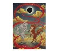 38x26cm/1000pcs Jigsaw Puzzles- Foxes Under Eclipse with Red Ribbon Jigsaws for Adults Brain Teaser Game Precision Cutting Deal As Gifts for The Whole Family 38x26cm/1000pcs