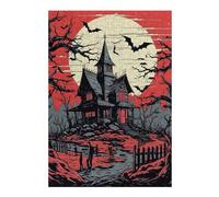 38x26cm/1000pcs Jigsaw Puzzles- Spooky Haunted House with Bats Jigsaws for Adults Brain Teaser Game Precision Cutting Deal As Gifts for The Whole Family 38x26cm/1000pcs