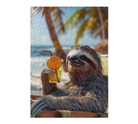 38x26cm/1000pcs Jigsaws Adults Puzzles Gifts Sloth Chillin with A Drink Jigsaw Puzzle Hands-on Game Presents for Women Gifts for Friends And Family 38x26cm/1000pcs
