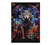 38x26cm/1000pcs Jigsaws Adults Puzzles Gifts Wolf City Stained Glass Jigsaw Puzzle Hands-on Game Presents for Women Gifts for Friends And Family 38x26cm/1000pcs