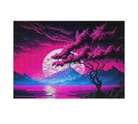 `38x26cm/1000pcs Jigsaws for Adults Puzzle Neon Dreamscape with Cherry Blossom Tree Adult Jigsaw Puzzle Toy Wall Decor Wall Art Challenging To Complete 38x26cm/1000pcs
