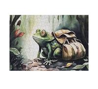 38x26cm/1000pcs Jigsaws for Teenagerss Journey Begins Frog with Backpack Jigsaw Puzzle Relaxing Games Difficult Challenge Challenging To Complete 38x26cm/1000pcs