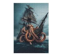 38x26cm/1000pcs Jigsaws for Teenagerss Puzzle Octopus Attacks Ship in Stormy Sea Jigsaw Puzzle Family Game Enhance Memory Birthday And Unique Gifts 38x26cm/1000pcs