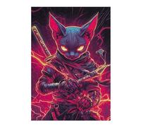 38x26cm/1000pcs Jigsaws for Teenagerss Puzzle Sphynx Cat Ninja with Katana Japanese Samurai Animal Jigsaw Puzzle Family Game Enhance Memory Birthday And Unique Gifts 38x26cm/1000pcs