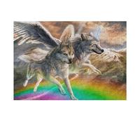 38x26cm/1000pcs Jigsaws for Teenagerss Winged Wolves Soaring Above Rainbow Puzzle for Adults Relaxing Games Enhance Memory Gifts for Friends And Family 38x26cm/1000pcs