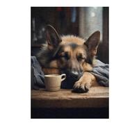 38x26cm/1000pcs Jigsaws German Shepherd Coffee Dog Puzzles for Adults Anti-Stress Toys Pattern Assembly Deal As Gifts for The Whole Family 38x26cm/1000pcs