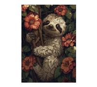 38x26cm/1000pcs Jigsaws Smiling Sloth in Flowers Puzzles for Adults Anti-Stress Toys Pattern Assembly Deal As Gifts for The Whole Family 38x26cm/1000pcs
