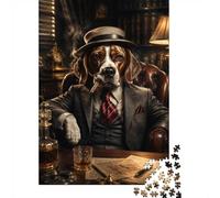 38x26cm/1000pcs, Paper Puzzle, 1000 Pieces, Dog Detective Suit Cigar