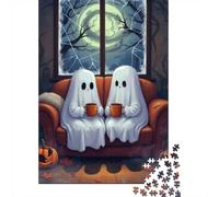 38x26cm/1000pcs, Paper Puzzle, 1000 Pieces, Ghosts Cozy Halloween Night