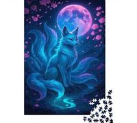 38x26cm/1000pcs, Paper Puzzle, 1000 Pieces, Nine-tailed Fox Under The Moonlight