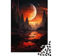 38x26cm/1000pcs, Picture Puzzle, 1000 Pieces, Alien Planet Sunset Landscape