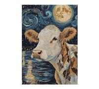38x26cm/1000pcs Puzzle For Adults Cow Under Starry Night Jigsaw for Adults Hands-on Game A Work of Art Deal As Gifts for The Whole Family 38x26cm/1000pcs