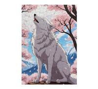 38x26cm/1000pcs Puzzle For Adults White Wolf in Cherry Blossoms Jigsaws for Adults DIY Toys For Family Fun Deal As Gifts for The Whole Family 38x26cm/1000pcs