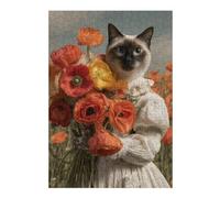 38x26cm/1000pcs Puzzles for Adults Vintage Cat with Flowers Puzzle for Adults Hands-on Game A Work of Art Unique Gifts for Birthday And Christmas 38x26cm/1000pcs