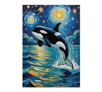 38x26cm/1000pcs Puzzles for Teenagerss Moonlit Ocean An Orca’s Leap Under The Starry Sky Van Gogh Style Art Jigsaw Puzzle Anti-Stress Toys Perfect Decoration for Birthday, Chrismas 38x26cm/1000pcs